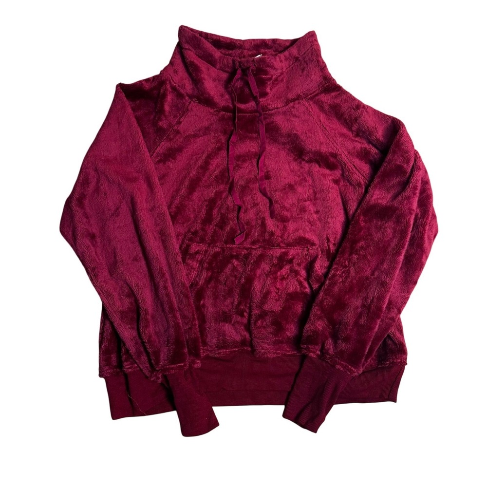 Sunday in Brooklyn Fuzzy Pullover Sweatshirt Wine Red Funnel Neck Women's M
